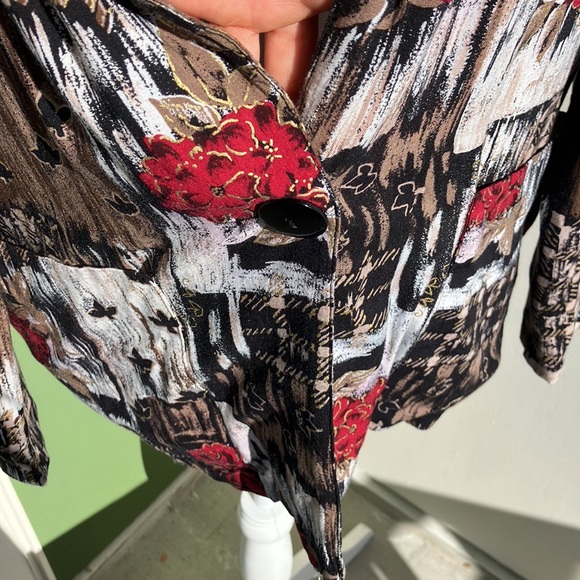 Vintage 90s Lightweight Rose Print Floral Blazer - Picture 2 of 6